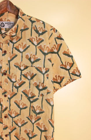 Hand Block Printed Beige Shirt for Men