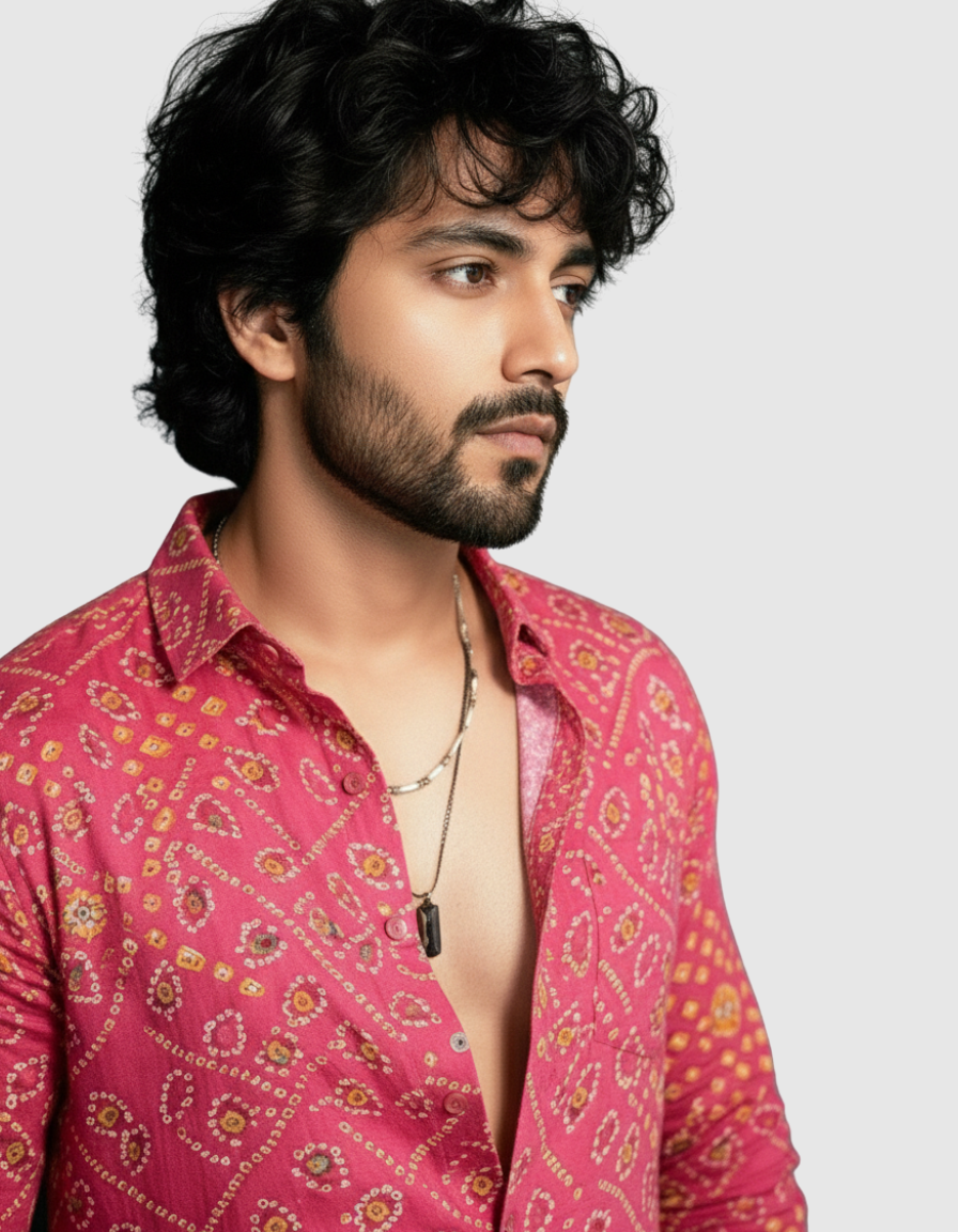 Peach Bandhej Cotton Full Sleeve Shirt for Men