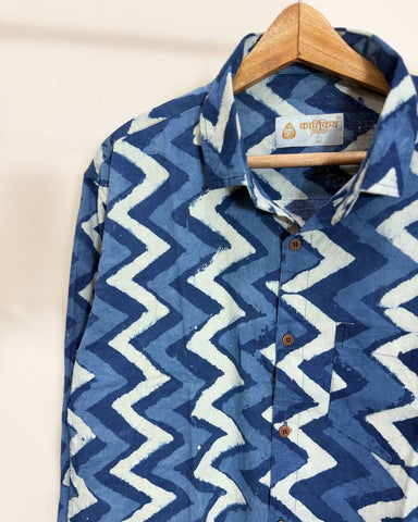 Zig Zag Indigo Full Sleeve Shirt for Men