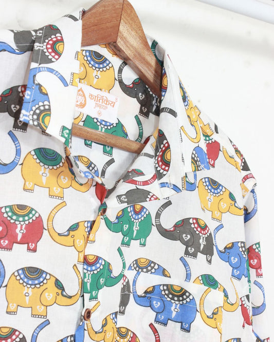 Quirky Traditional Elephant Print Shirt for Men