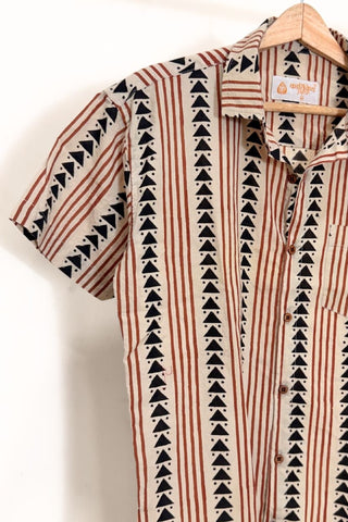 Organic Bagru Print Mens Half Sleeves Cotton Shirt