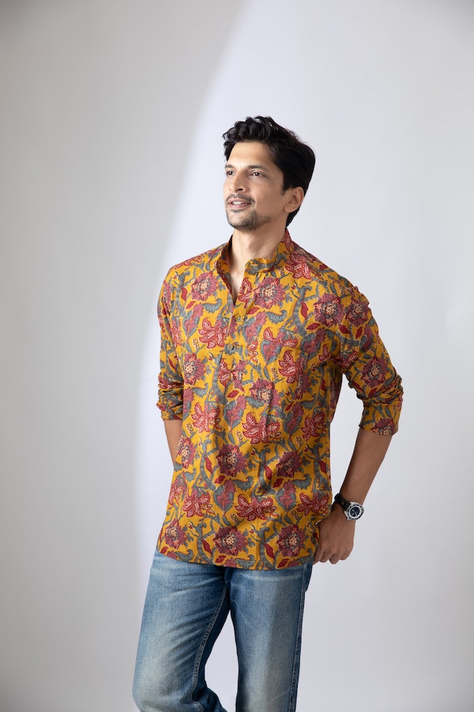 Haldi Print Sanganeri Print Traditional Cotton Short Kurta