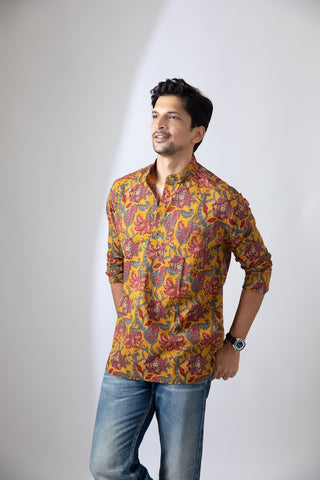 Haldi Print Sanganeri Print Traditional Cotton Short Kurta