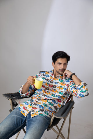 Quirky Traditional Elephant Print Cotton Shirt for Men