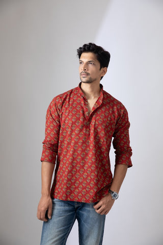 Sangeet Ceremony Sanganeri Print Cotton Short Kurta