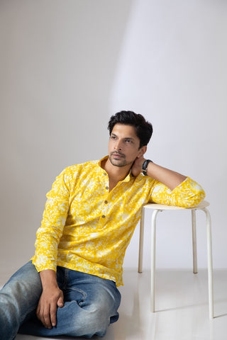 Haldi Print Sanganeri Print Traditional Cotton Short Kurta