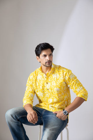 Haldi Print Sanganeri Print Traditional Cotton Short Kurta