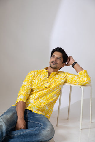 Haldi Print Sanganeri Print Traditional Cotton Short Kurta
