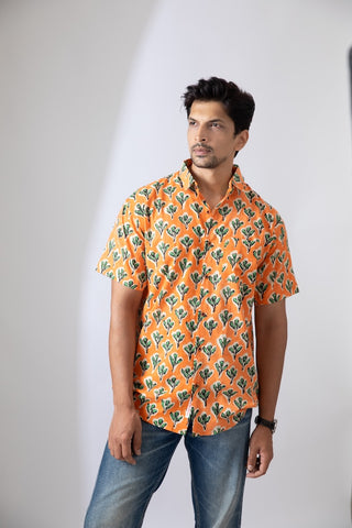 Orange Bold Floral Quirky Organic Mens Shirt