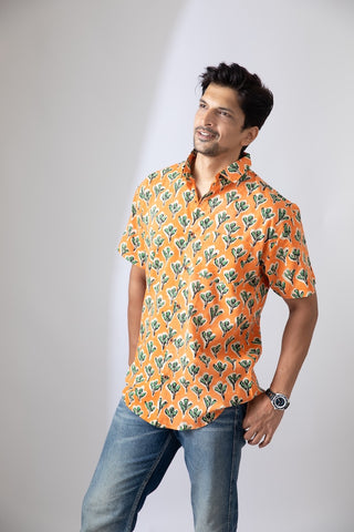Orange Bold Floral Quirky Organic Mens Shirt