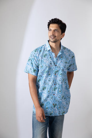 Sky Blue Indigo Print Organic Cotton Shirt