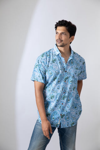 Sky Blue Indigo Print Organic Cotton Shirt
