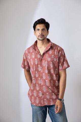 Organic Cotton Half Sleeve Cat Print Shirt for Men