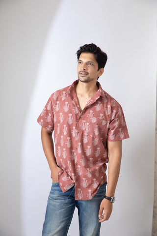 Organic Cotton Half Sleeve Cat Print Shirt for Men