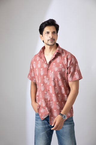 Organic Cotton Half Sleeve Cat Print Shirt for Men