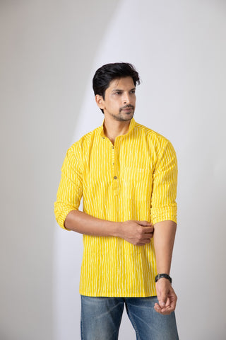 Haldi Ceremony Sanganeri Print Traditional Cotton Short Kurta
