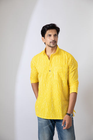 Haldi Ceremony Sanganeri Print Traditional Cotton Short Kurta