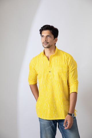 Haldi Ceremony Sanganeri Print Traditional Cotton Short Kurta