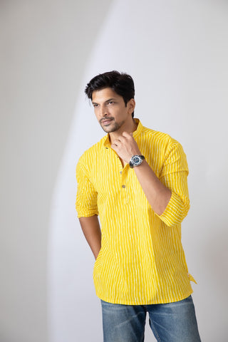 Haldi Ceremony Sanganeri Print Traditional Cotton Short Kurta