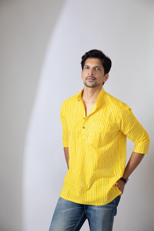 Haldi Ceremony Sanganeri Print Traditional Cotton Short Kurta