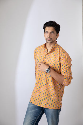Haldi Ceremony Sanganeri Print Traditional Cotton Short Kurta