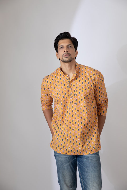 Haldi Ceremony Sanganeri Print Traditional Cotton Short Kurta