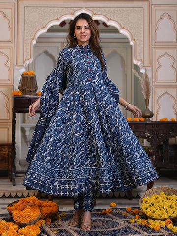 New Collection of Bagru Handblock Printed Anarkali Set With Mulmul Duptta