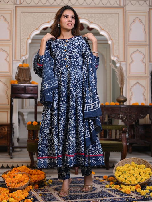 New Collection of Bagru Handblock Printed Anarkali Set With Mulmul Duptta