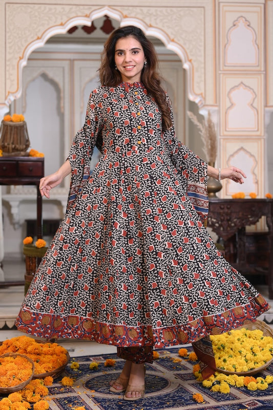 New Collection of Bagru Handblock Printed Anarkali Set With Mulmul Duptta