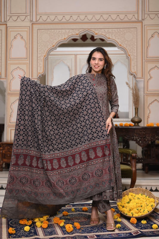 New Collection of Bagru Handblock Printed Anarkali Set With Mulmul Duptta