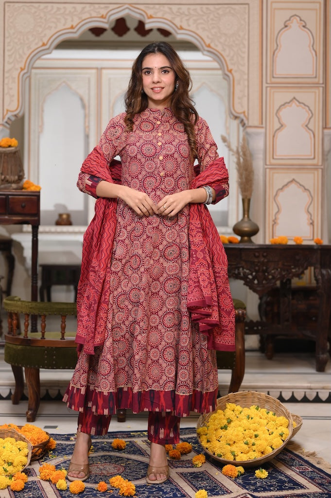 New Collection of Bagru Handblock Printed Anarkali Set With Mulmul Duptta