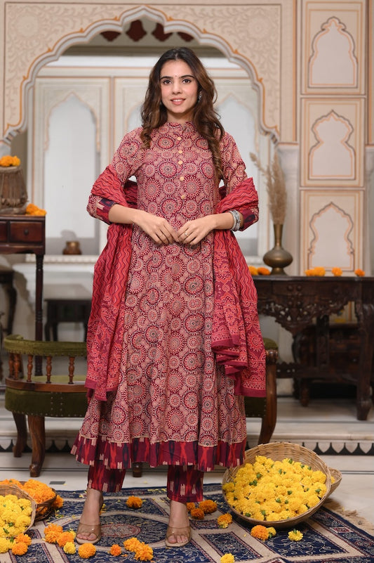 New Collection of Bagru Handblock Printed Anarkali Set With Mulmul Duptta