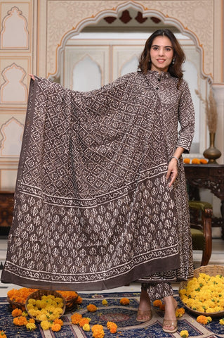 New Collection of Bagru Handblock Printed Anarkali Set With Mulmul Duptta