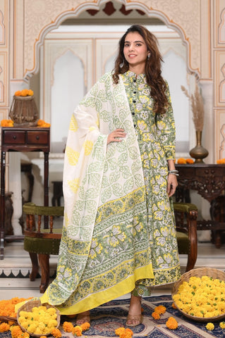 New Collection of Bagru Handblock Printed Anarkali Set With Mulmul Duptta