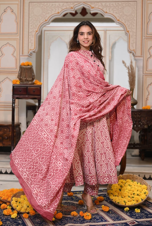 New Collection of Bagru Handblock Printed Anarkali Set With Mulmul Duptta