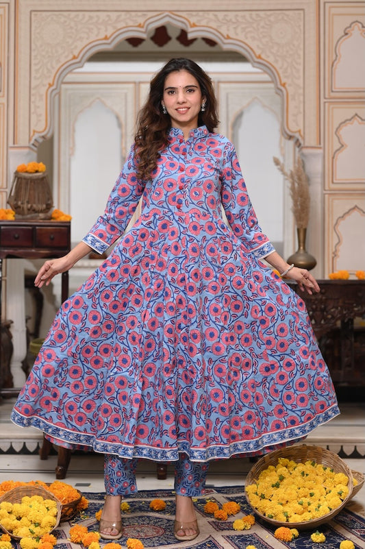 New Collection of Bagru Handblock Printed Anarkali Set With Mulmul Duptta