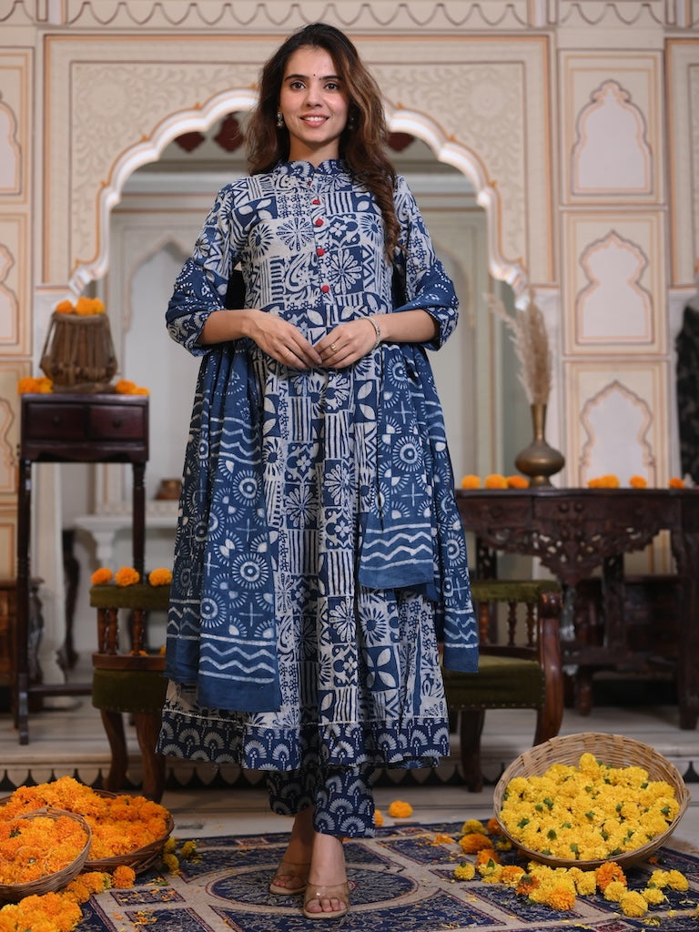 New Collection of Bagru Handblock Printed Anarkali Set With Mulmul Duptta