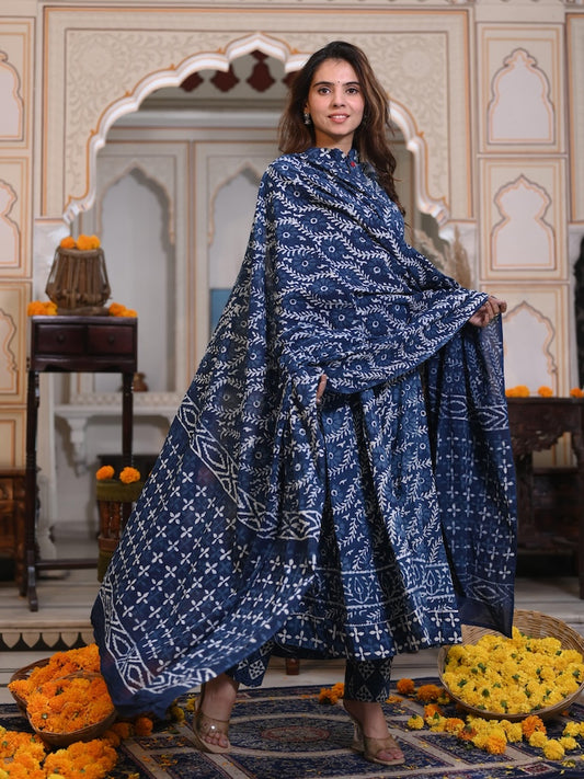 New Collection of Bagru Handblock Printed Anarkali Set With Mulmul Duptta