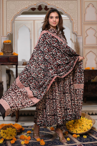 New Collection of Bagru Handblock Printed Anarkali Set With Mulmul Duptta