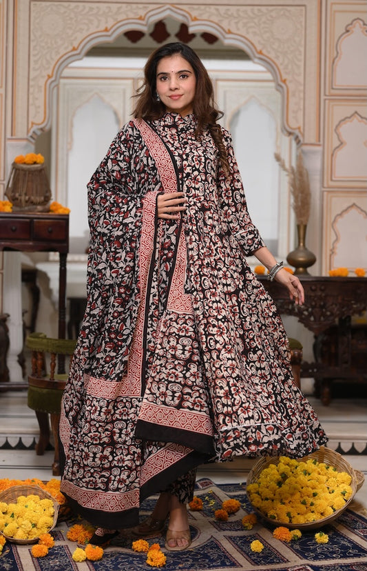 New Collection of Bagru Handblock Printed Anarkali Set With Mulmul Duptta