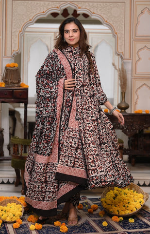 New Collection of Bagru Handblock Printed Anarkali Set With Mulmul Duptta