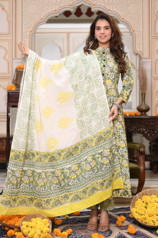 New Collection of Bagru Handblock Printed Anarkali Set With Mulmul Duptta
