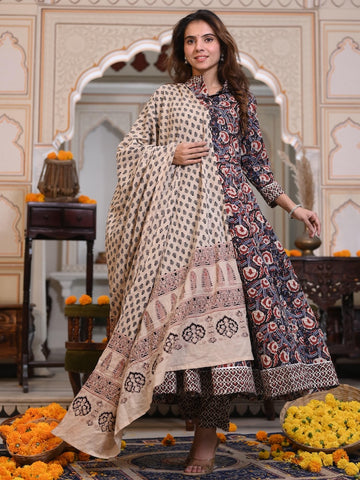 New Collection of Bagru Handblock Printed Anarkali Set With Mulmul Duptta