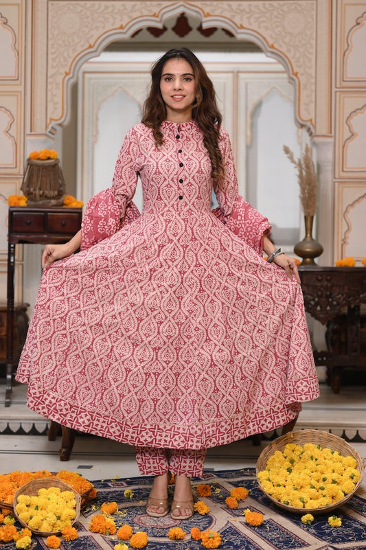 New Collection of Bagru Handblock Printed Anarkali Set With Mulmul Duptta