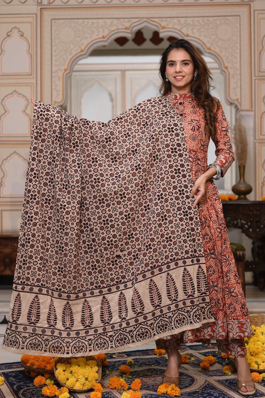 New Collection of Bagru Handblock Printed Anarkali Set With Mulmul Duptta