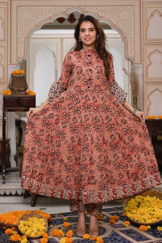 New Collection of Bagru Handblock Printed Anarkali Set With Mulmul Duptta