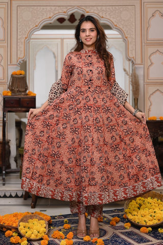 New Collection of Bagru Handblock Printed Anarkali Set With Mulmul Duptta