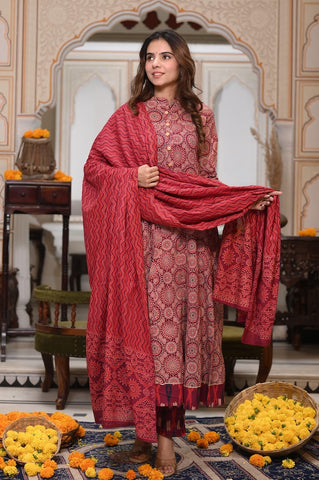 New Collection of Bagru Handblock Printed Anarkali Set With Mulmul Duptta