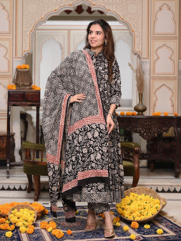 New Collection of Bagru Handblock Printed Anarkali Set With Mulmul Duptta