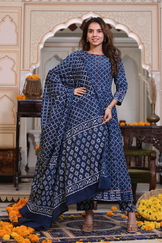 New Collection of Bagru Handblock Printed Anarkali Set With Mulmul Duptta